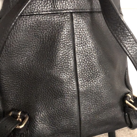 [Coach] Pebbled Black Leather Drawstring Button Flap Adjustable Backpack - Picture 8 of 11